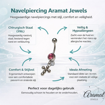 Roze Zirkonia Stalen Navelpiercing met Kruisje