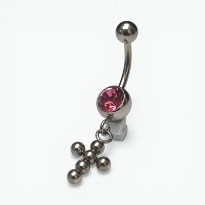 Roze Zirkonia Stalen Navelpiercing met Kruisje