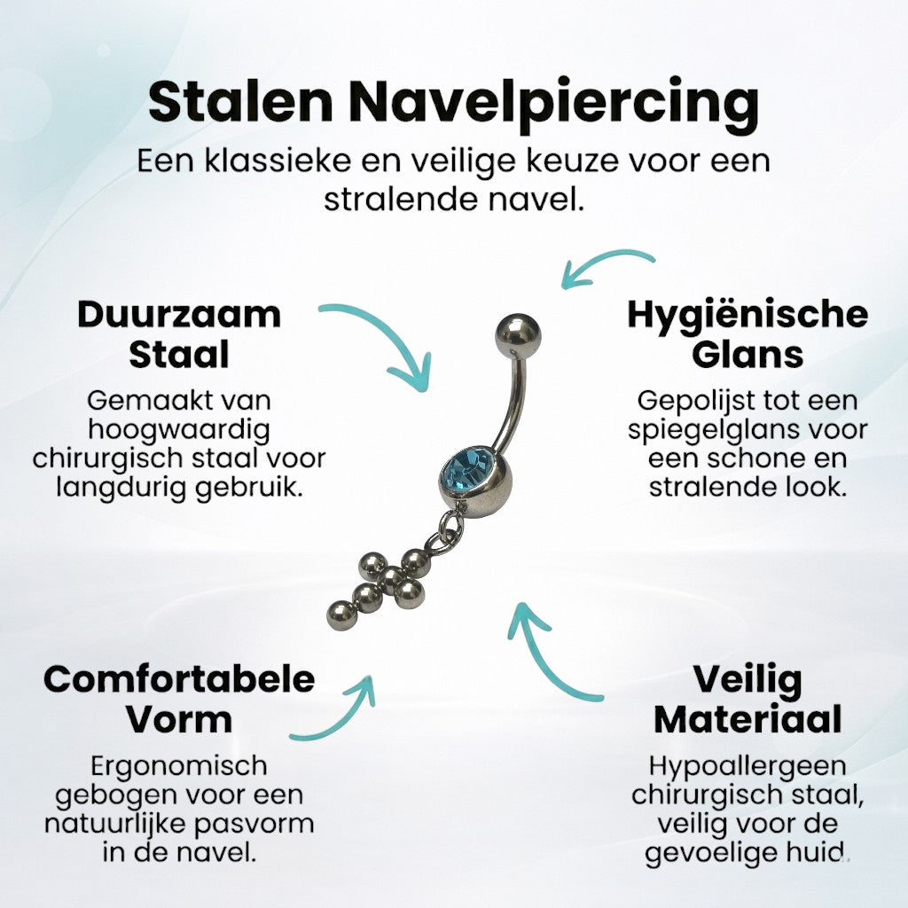 Lichtblauwe Zirkonia Navelpiercing met Kruisje