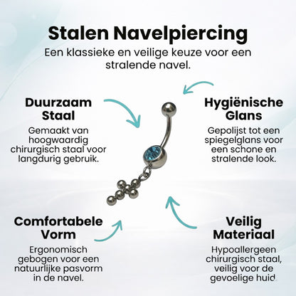 Lichtblauwe Zirkonia Navelpiercing met Kruisje