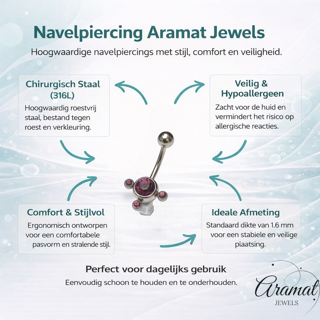 Paarse Zirkonia Navelpiercing - Stijlvolle 3 Dots
