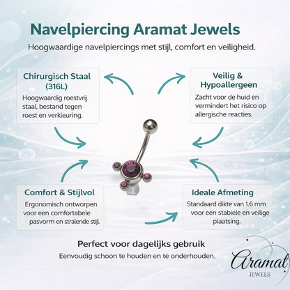 Paarse Zirkonia Navelpiercing - Stijlvolle 3 Dots