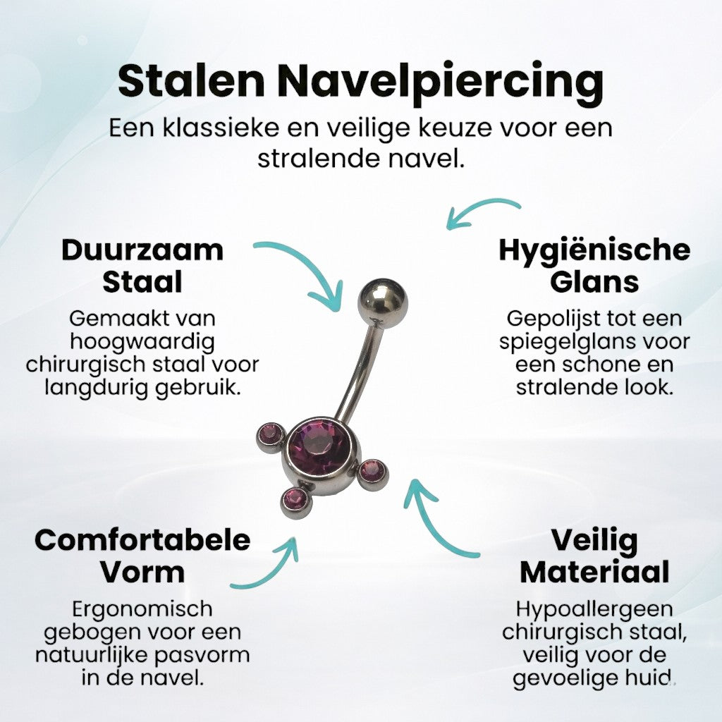 Paarse Zirkonia Navelpiercing - Stijlvolle 3 Dots
