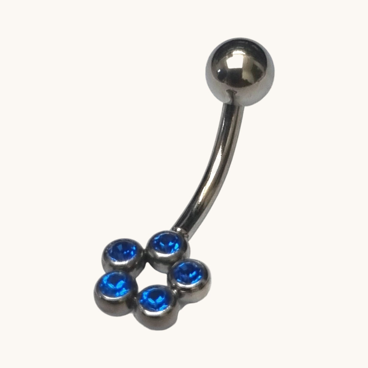 Stalen Navelpiercing met Saffierblauwe Zirkonia