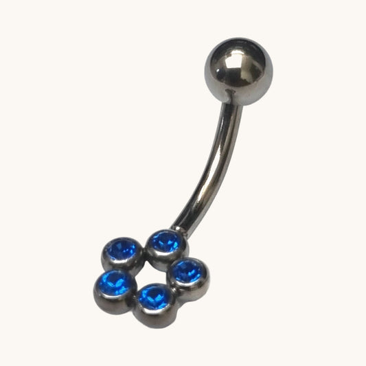 Stalen Navelpiercing met Saffierblauwe Zirkonia