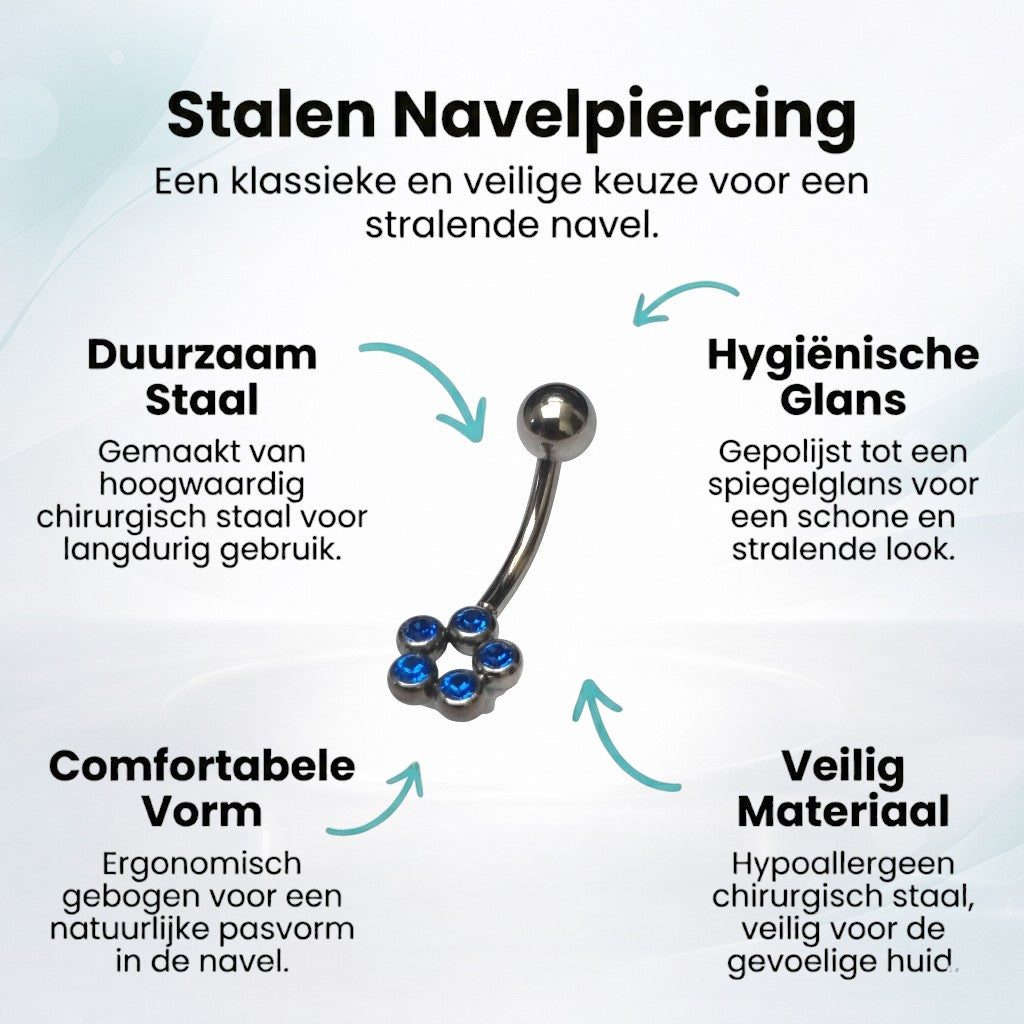 Stalen Navelpiercing met Saffierblauwe Zirkonia