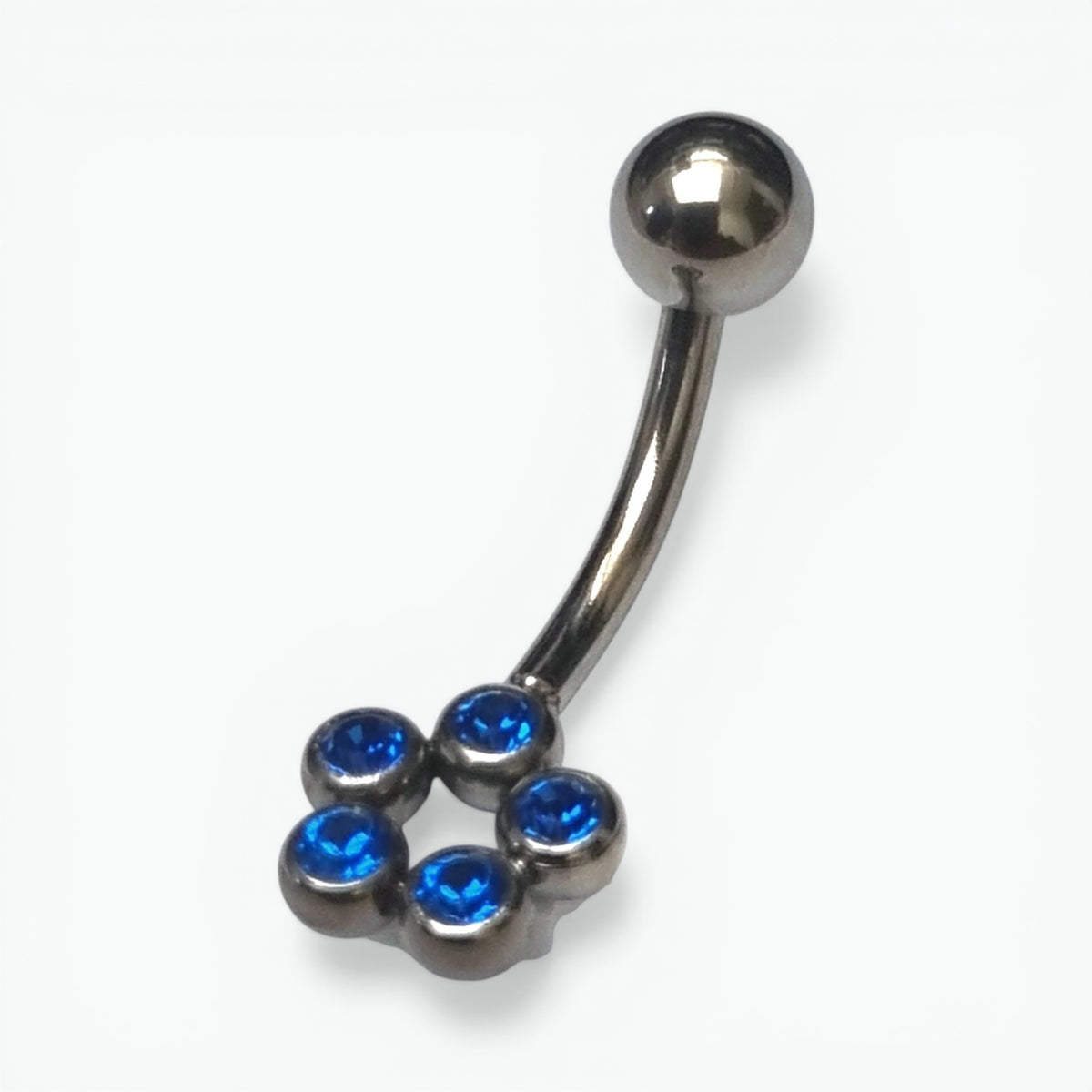 Stalen Navelpiercing met Saffierblauwe Zirkonia