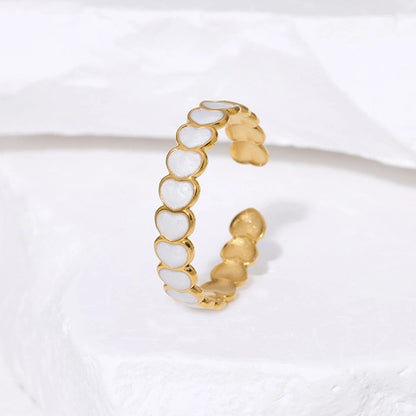 Open Ring RVS met Hartjes Schakel en Emaille (4,5 mm)