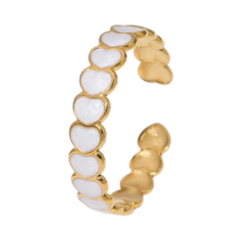 Open Ring RVS met Hartjes Schakel en Emaille (4,5 mm)