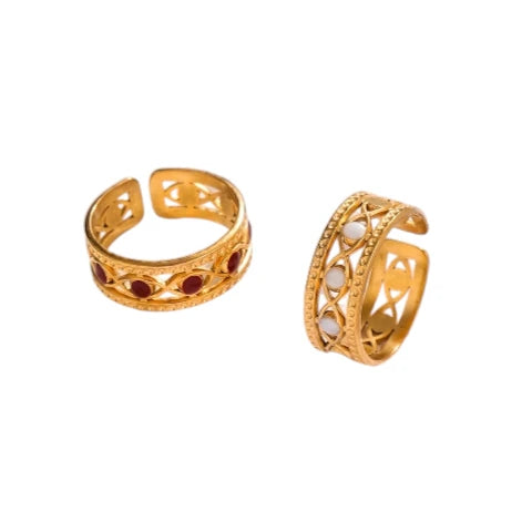 Goudkleurige Verstelbare RVS Ring met Emaille Boze Ogen - 7 mm