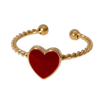 Verstelbare RVS Ring met Emaille Hartje - Goudkleur (8,5 mm)