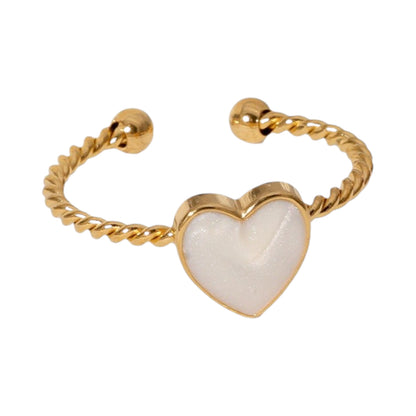Verstelbare RVS Ring met Emaille Hartje - Goudkleur (8,5 mm)