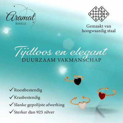 Verstelbare RVS Ring met Emaille Hartje - Goudkleur (8,5 mm)