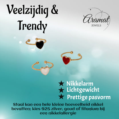 Verstelbare RVS Ring met Emaille Hartje - Goudkleur (8,5 mm)