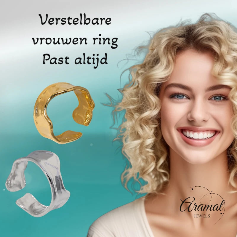 Verstelbare RVS Damesring met Getrommeld Design - 11mm breed