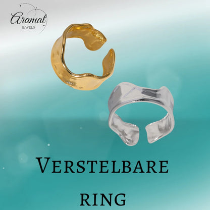 Verstelbare RVS Damesring met Getrommeld Design - 11mm breed