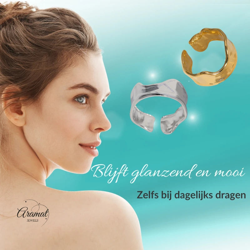 Verstelbare RVS Damesring met Getrommeld Design - 11mm breed