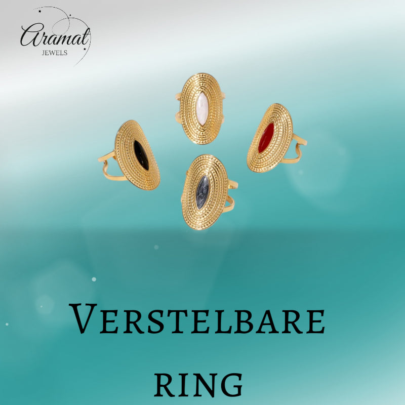 Grote Verstelbare RVS Ring Ovaal met Emaille - 28 mm