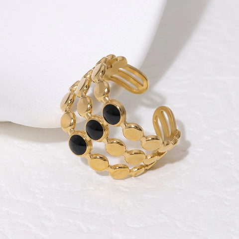 Brede Verstelbare Ring met 3 Emaille Cirkels - Goudkleurig RVS