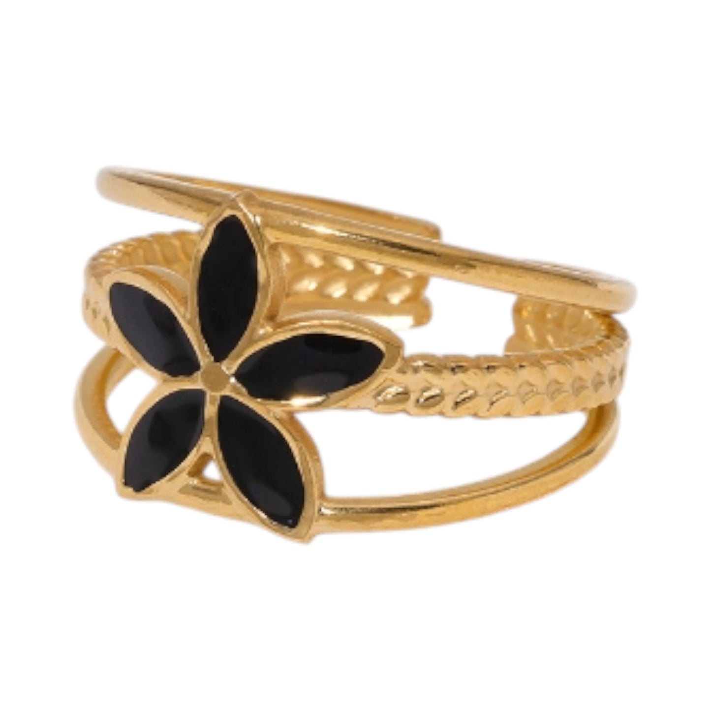Goudkleurige Verstelbare Ring met Emaille Bloem - Triple Design (12 mm)