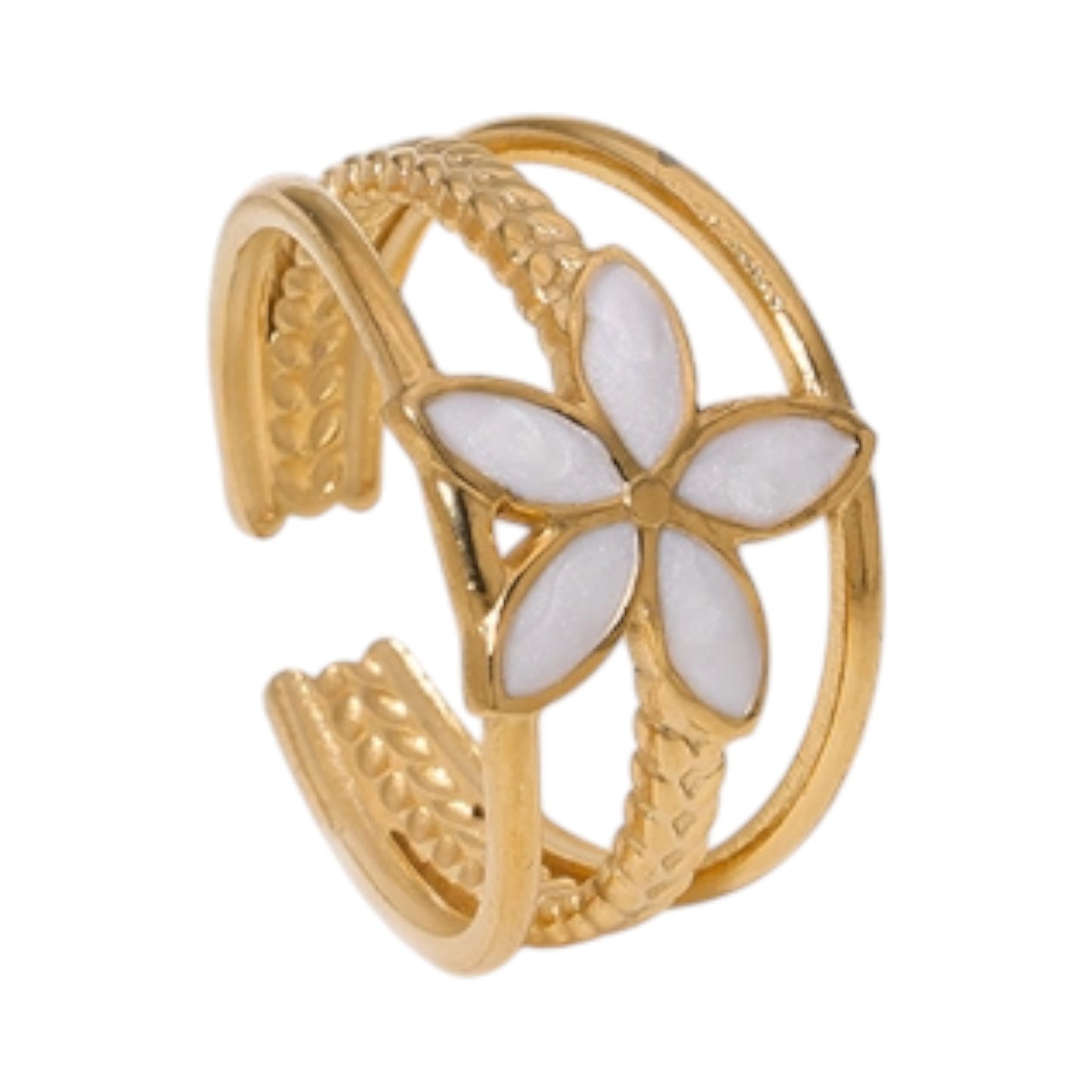 Goudkleurige Verstelbare Ring met Emaille Bloem - Triple Design (12 mm)