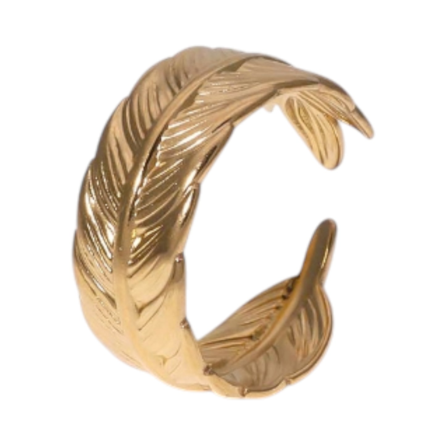 Verstelbare RVS Ring met Veertje Motief - Goudkleur of Zilver (8 mm)