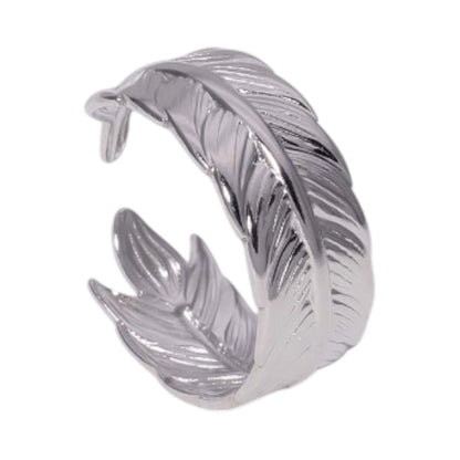 Verstelbare RVS Ring met Veertje Motief - Goudkleur of Zilver (8 mm)