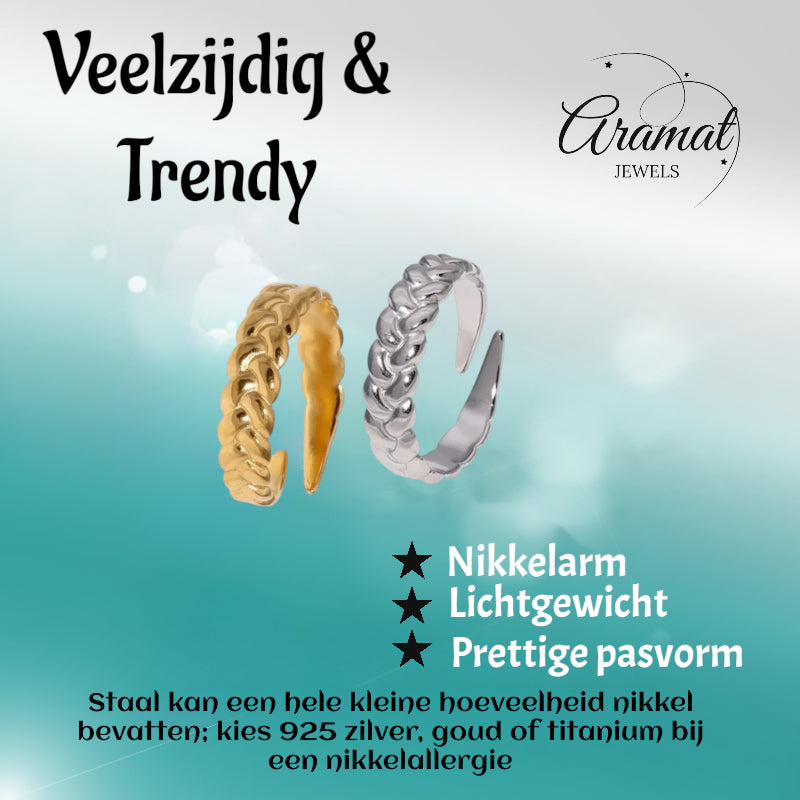 Verstelbare Damesring met Vlecht Design van RVS - 5,5mm