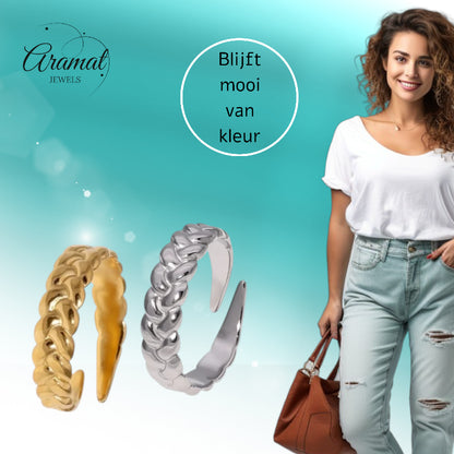 Verstelbare Damesring met Vlecht Design van RVS - 5,5mm