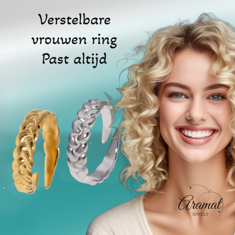Verstelbare Damesring met Vlecht Design van RVS - 5,5mm