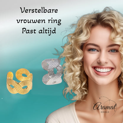 Brede Verstelbare Ring RVS met Vlecht Motief - 13 mm