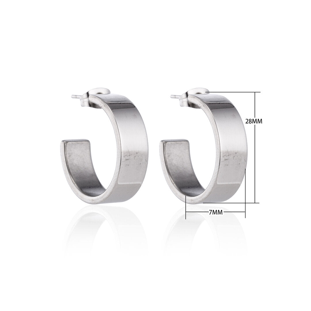 Oorbellen – 28mm Half-Hoop Glad RVS Zilverkleur Unisex
