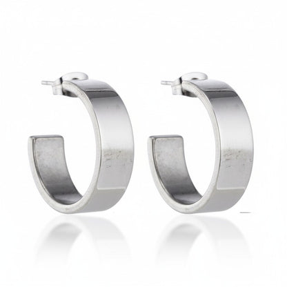 Oorbellen – 28mm Half-Hoop Glad RVS Zilverkleur Unisex