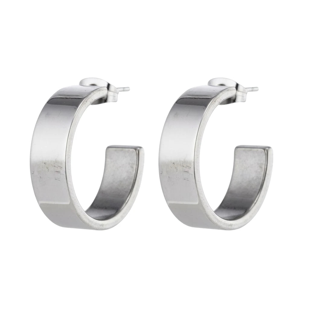 Oorbellen – 28mm Half-Hoop Glad RVS Zilverkleur Unisex