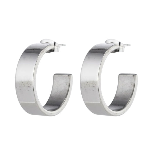 Boucles d'oreilles unisexes demi-créoles de 28 mm en acier inoxydable lisse couleur argent