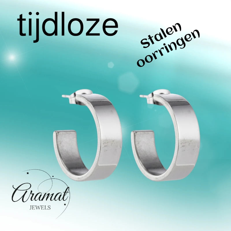 Oorbellen – 28mm Half-Hoop Glad RVS Zilverkleur Unisex