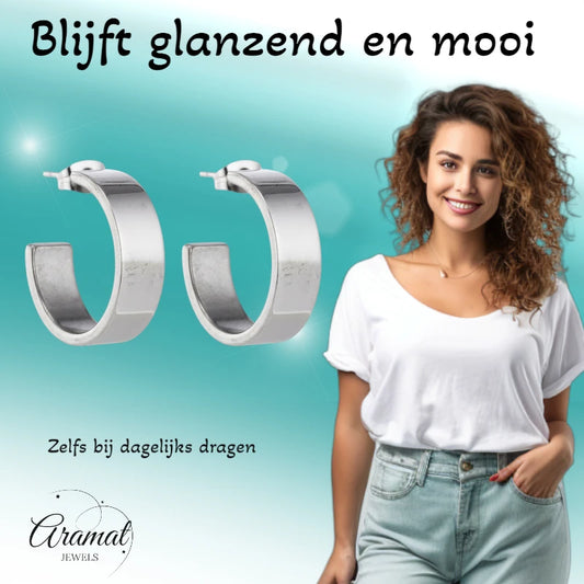 Boucles d'oreilles unisexes demi-créoles de 28 mm en acier inoxydable lisse couleur argent