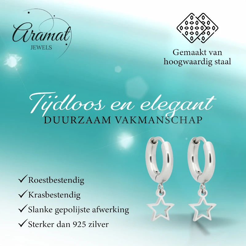 Oorringen – 10mm Mini Creolen met Open Ster Bedel RVS Zilverkleur Unisex