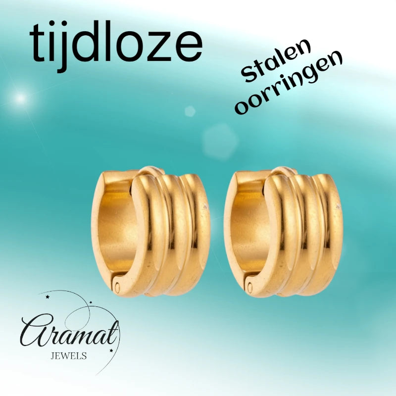 Oorringen – 13mm Mini Creool Streepdesign RVS Goudkleur Unisex
