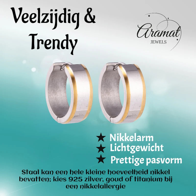 Oorringen – 20mm Bicolor Streep RVS Zilver/Goudkleur Unisex