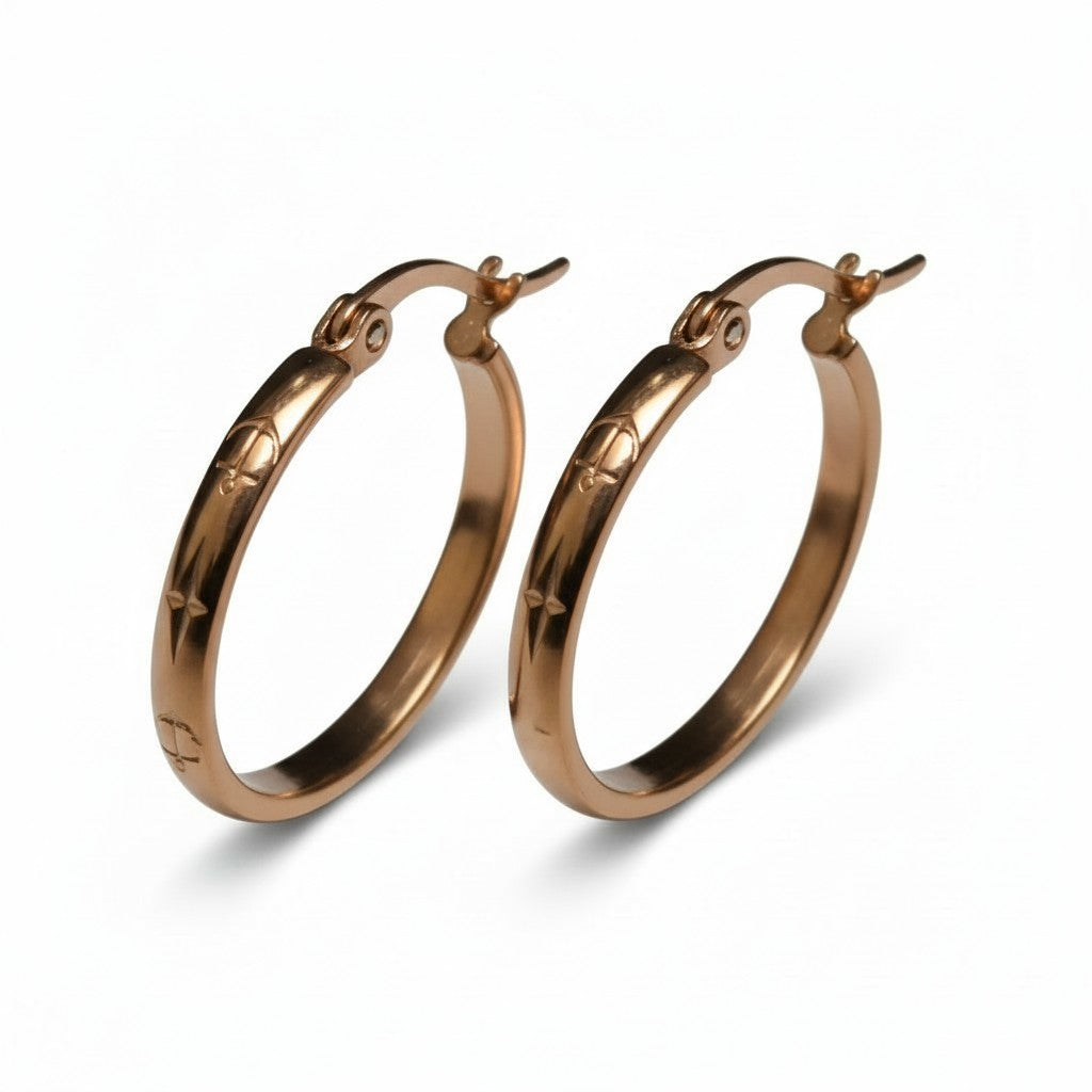 Boucles d'oreilles – 20 mm, motif ancre créole, acier inoxydable, couleur or rose, femme