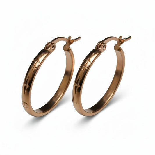 Boucles d'oreilles – 25 mm, motif ancre et étoile créole, acier inoxydable, couleur or rose, femme