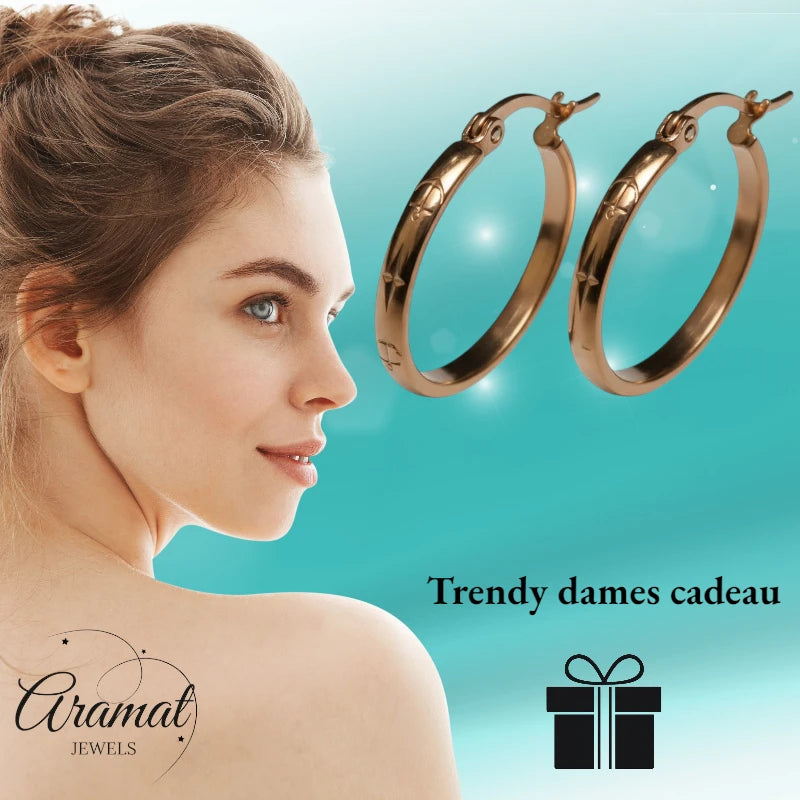 Boucles d'oreilles – 20 mm, motif ancre créole, acier inoxydable, couleur or rose, femme