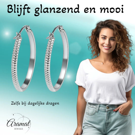 Boucles d'oreilles – 20 mm, motif à pois créoles, acier inoxydable, couleur argentée, pour femmes