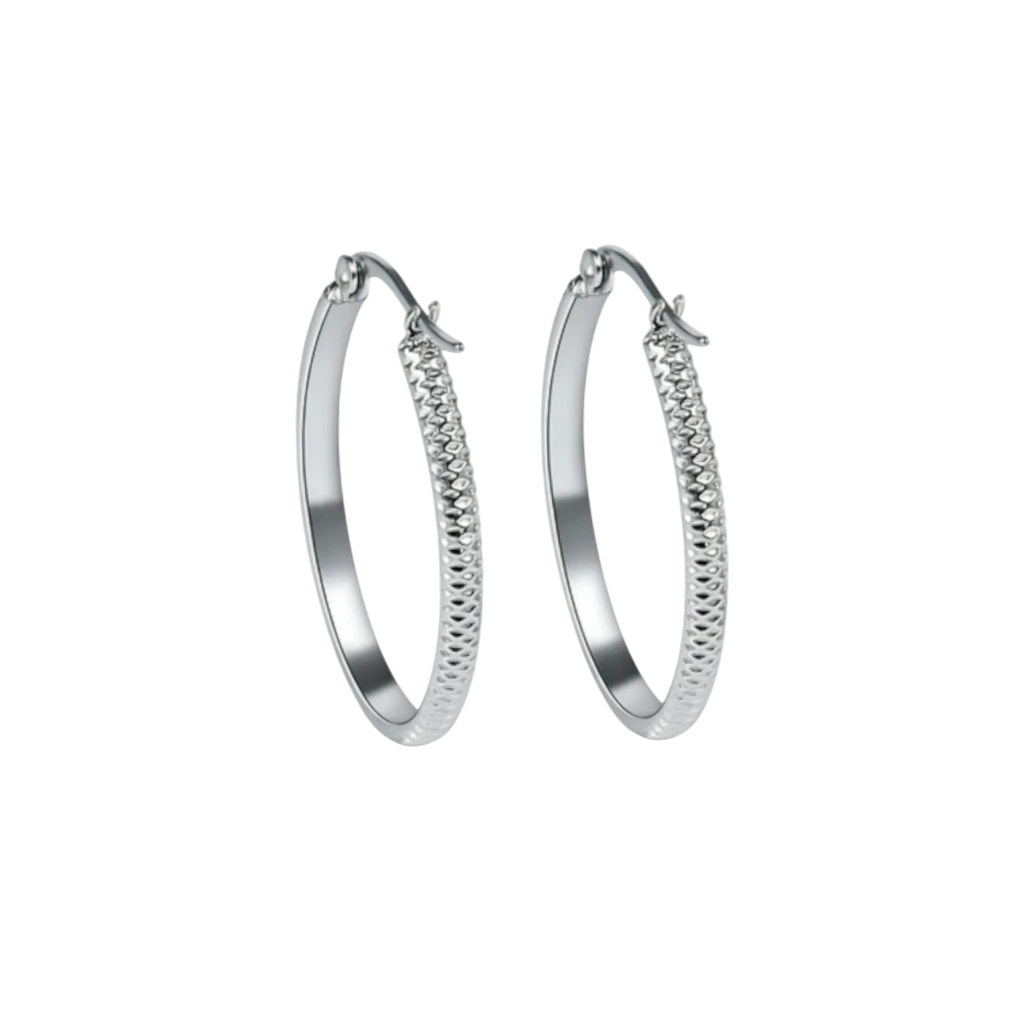 Boucles d'oreilles – 30 mm, motif à pois créoles, acier inoxydable, couleur argentée, pour femmes