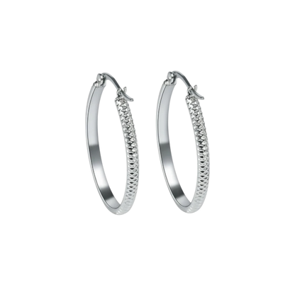 Boucles d'oreilles – 30 mm, motif à pois créoles, acier inoxydable, couleur argentée, pour femmes