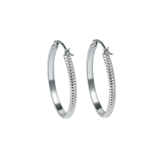 Boucles d'oreilles – 30 mm, motif à pois créoles, acier inoxydable, couleur argentée, pour femmes