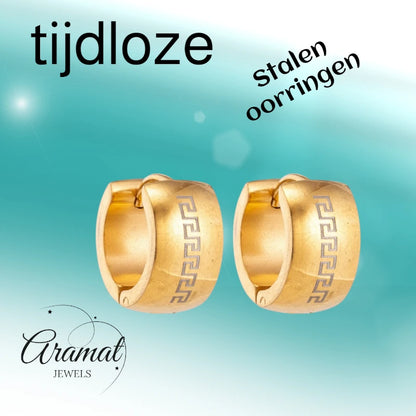 Oorringen – 20mm Grieks Symbool RVS Goudkleur Unisex