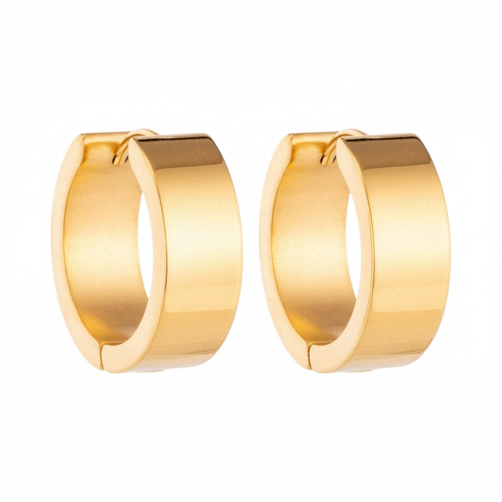 Boucles d'oreilles créoles en acier inoxydable, couleur or lisse, 20 mm - Femme