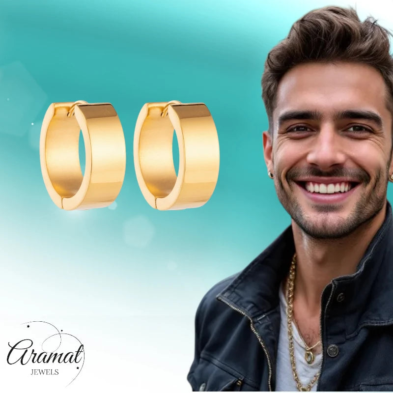 Boucles d'oreilles créoles en acier inoxydable, couleur or lisse, 20 mm - Femme